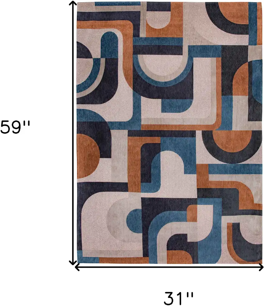 Gray And Beige Geometric Washable Area Rug Photo 5