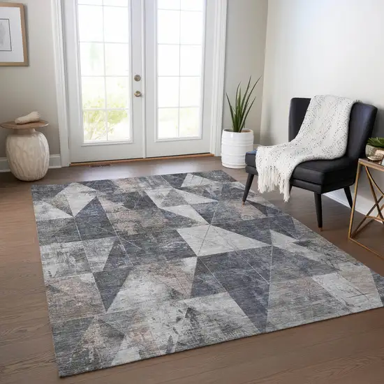 Gray And Beige Geometric Washable Indoor Outdoor Area Rug Photo 6