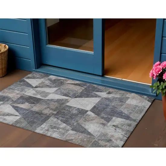 Gray And Beige Geometric Washable Indoor Outdoor Area Rug Photo 2