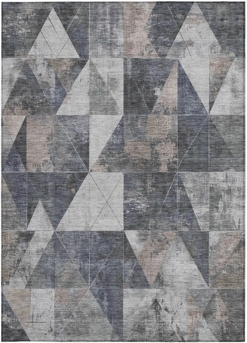 Gray And Beige Geometric Washable Indoor Outdoor Area Rug Photo 3