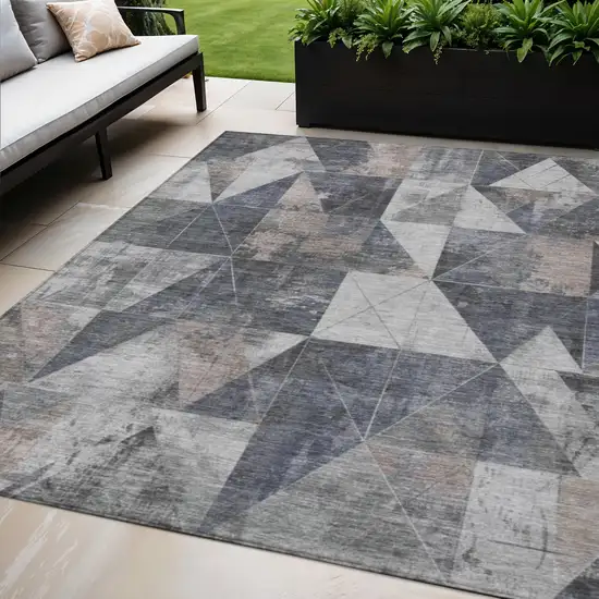Gray And Beige Geometric Washable Indoor Outdoor Area Rug Photo 2