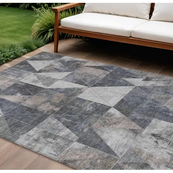 Gray And Beige Geometric Washable Indoor Outdoor Area Rug Photo 2