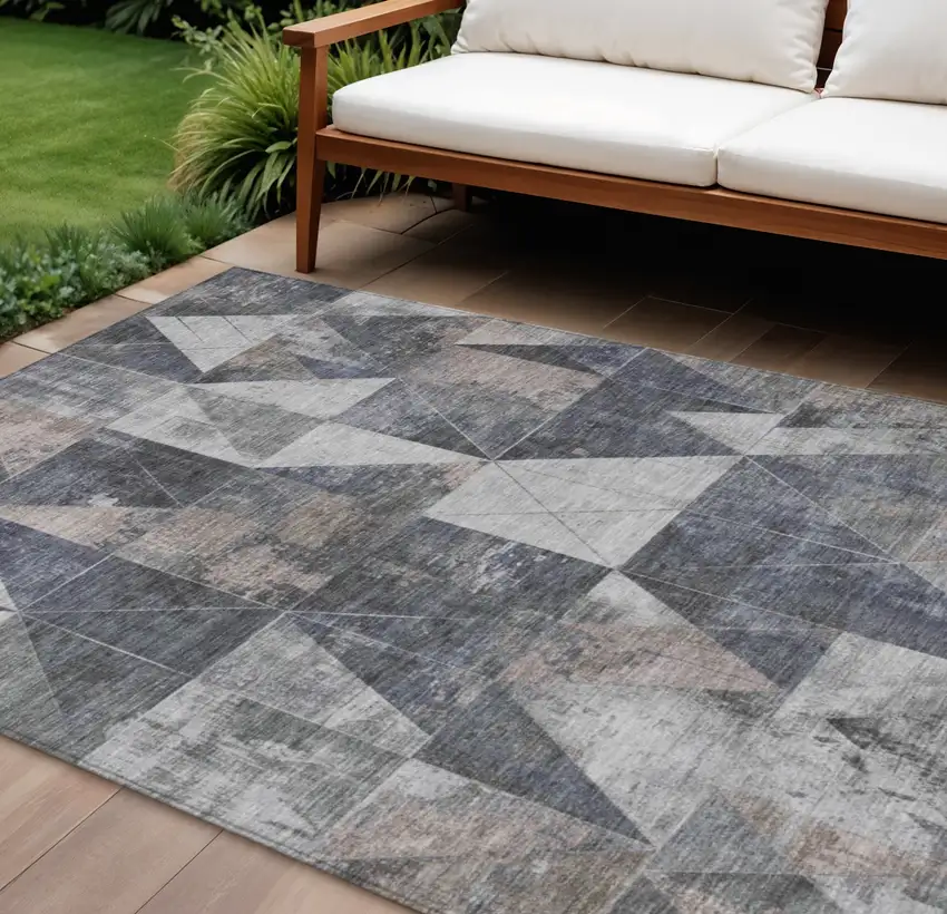 Gray And Beige Geometric Washable Indoor Outdoor Area Rug Photo 2