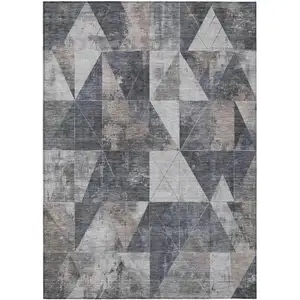 Photo of Gray And Beige Geometric Washable Indoor Outdoor Area Rug