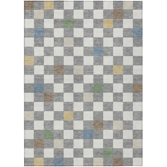 Gray And Beige Geometric Washable Indoor Outdoor Area Rug Photo 2