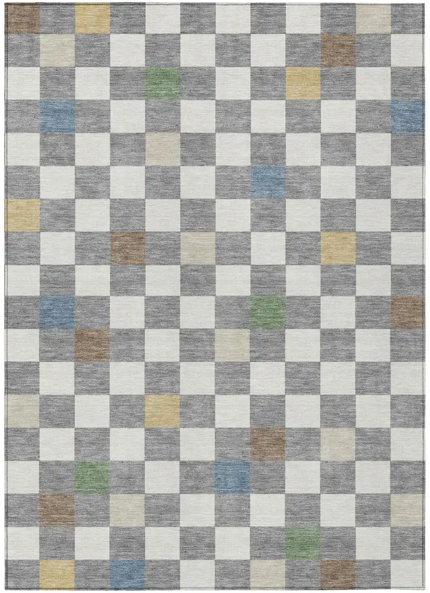 Gray And Beige Geometric Washable Indoor Outdoor Area Rug Photo 2
