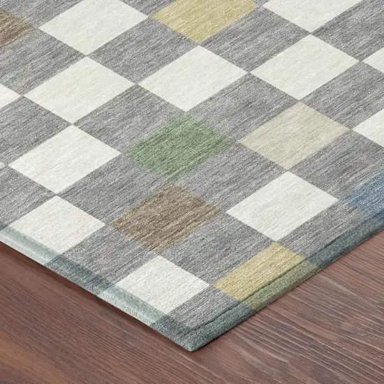 Gray And Beige Geometric Washable Indoor Outdoor Area Rug Photo 7