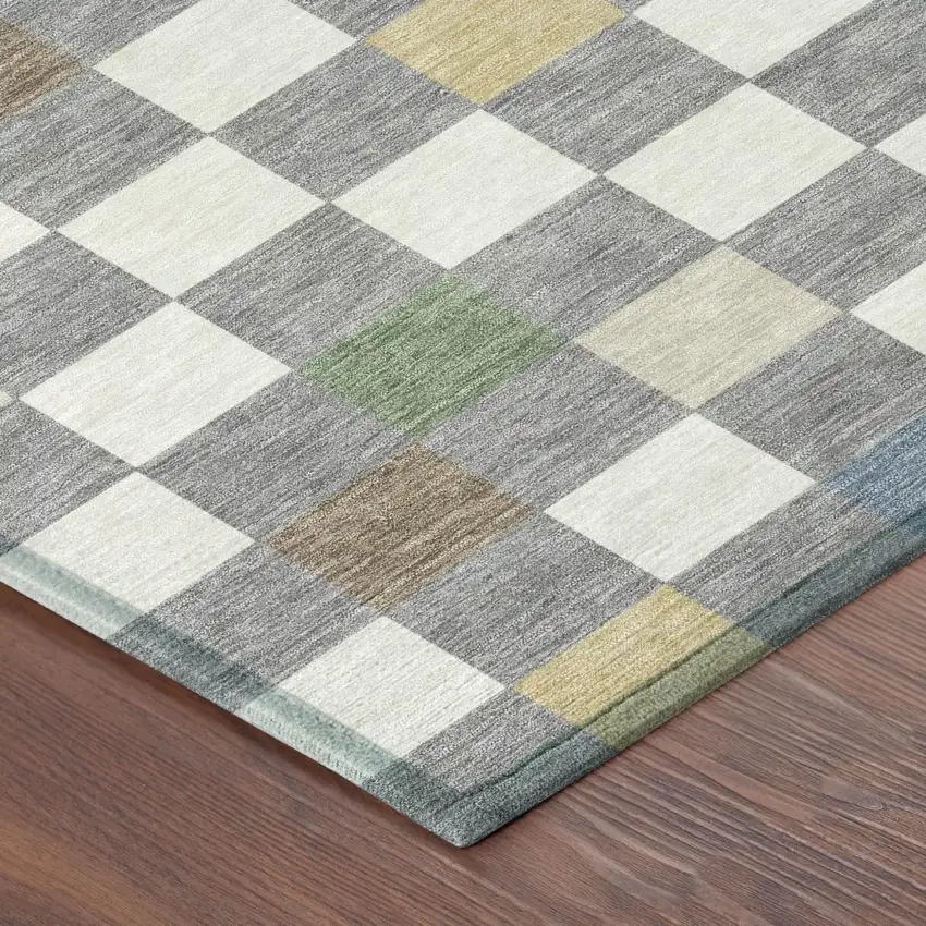 Gray And Beige Geometric Washable Indoor Outdoor Area Rug Photo 7