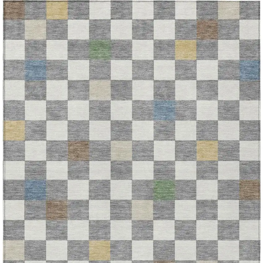 Gray And Beige Geometric Washable Indoor Outdoor Area Rug Photo 3
