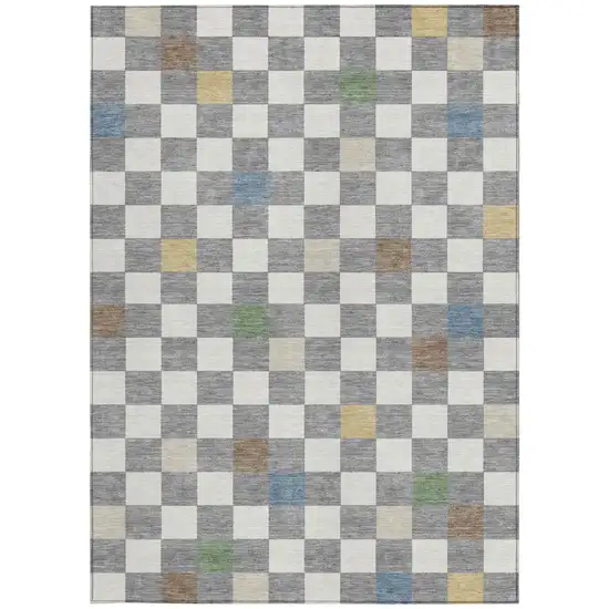 Gray And Beige Geometric Washable Indoor Outdoor Area Rug Photo 4