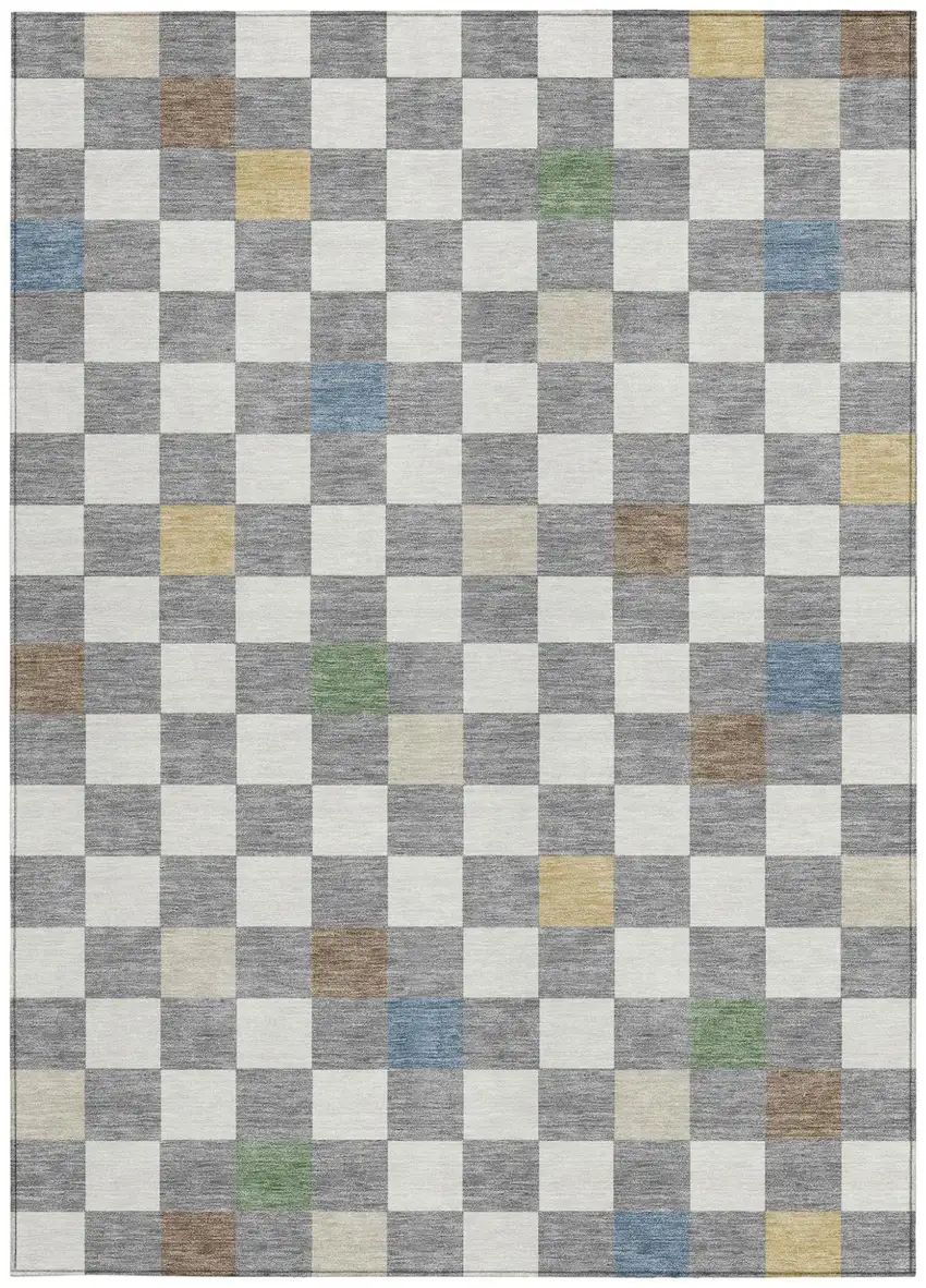 Gray And Beige Geometric Washable Indoor Outdoor Area Rug Photo 4