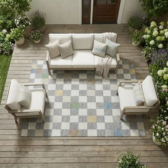 Gray And Beige Geometric Washable Indoor Outdoor Area Rug Photo 1
