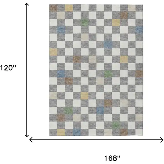 Gray And Beige Geometric Washable Indoor Outdoor Area Rug Photo 9