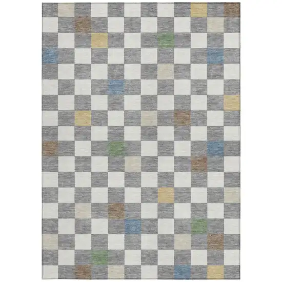 Gray And Beige Geometric Washable Indoor Outdoor Area Rug Photo 4