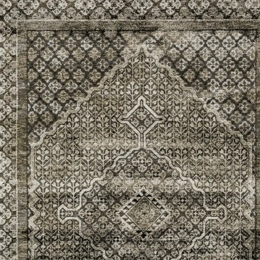 Gray And Beige Medallion Area Rug With Fringe Photo 3