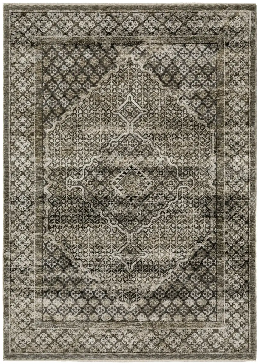 Gray And Beige Medallion Area Rug With Fringe Photo 2
