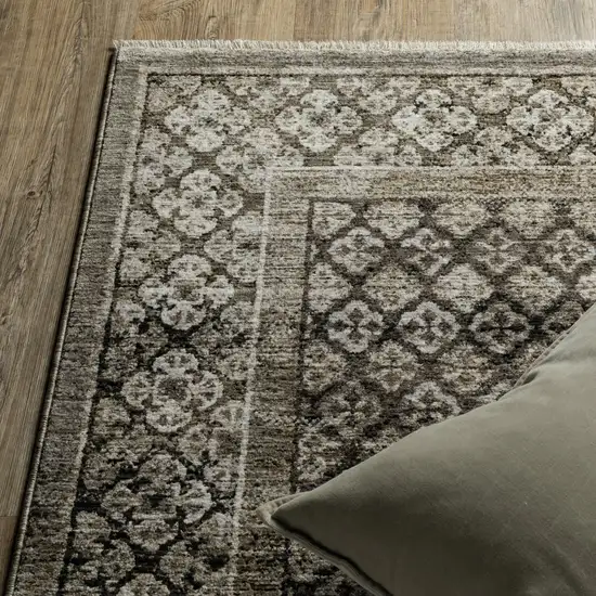 Gray And Beige Medallion Area Rug With Fringe Photo 7