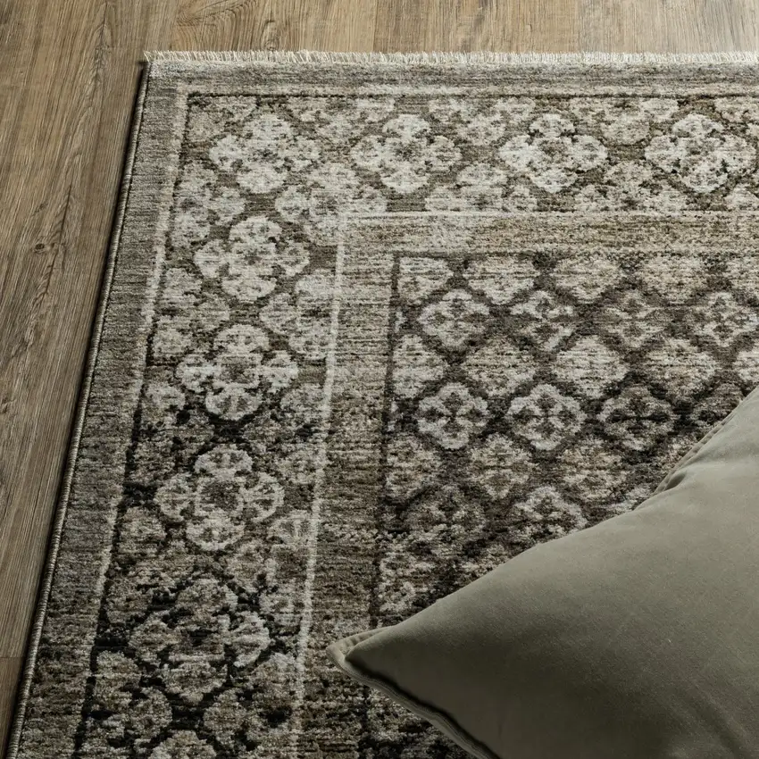 Gray And Beige Medallion Area Rug With Fringe Photo 7