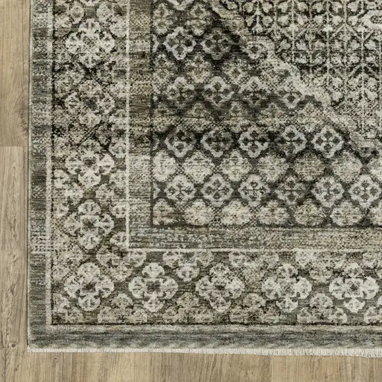 Gray And Beige Medallion Area Rug With Fringe Photo 8