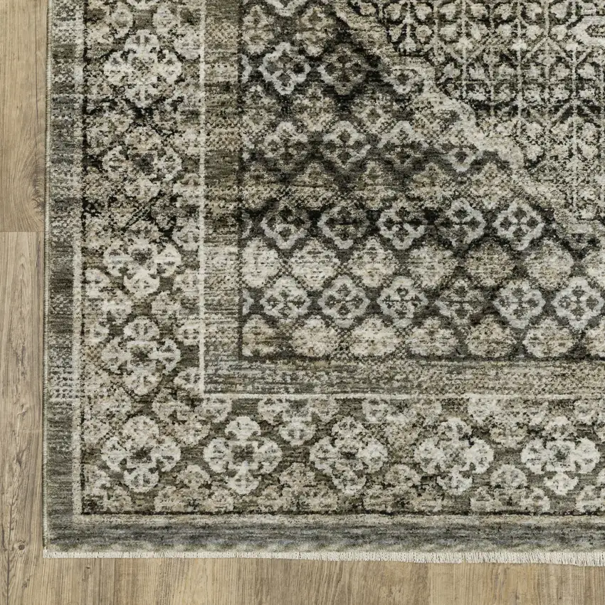 Gray And Beige Medallion Area Rug With Fringe Photo 8