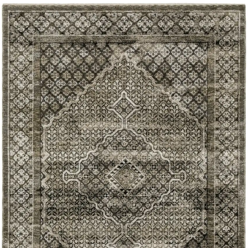 Gray And Beige Medallion Area Rug With Fringe Photo 4