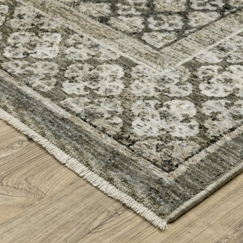 Gray And Beige Medallion Area Rug With Fringe Photo 5