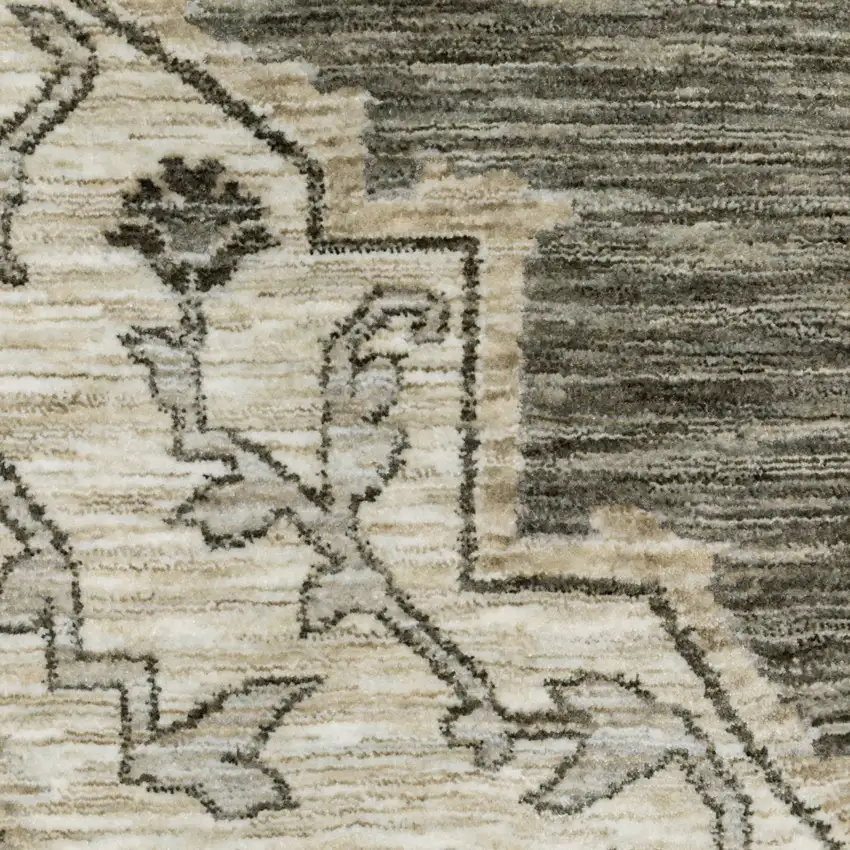 Gray And Beige Medallion Area Rug With Fringe Photo 4