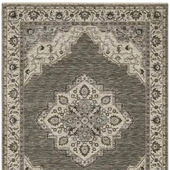 Gray And Beige Medallion Area Rug With Fringe Photo 2