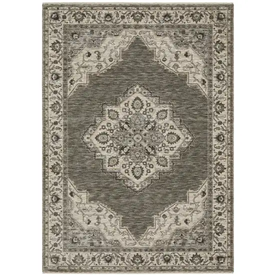 Gray And Beige Medallion Area Rug With Fringe Photo 3