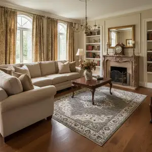 Photo of Gray And Beige Medallion Area Rug With Fringe