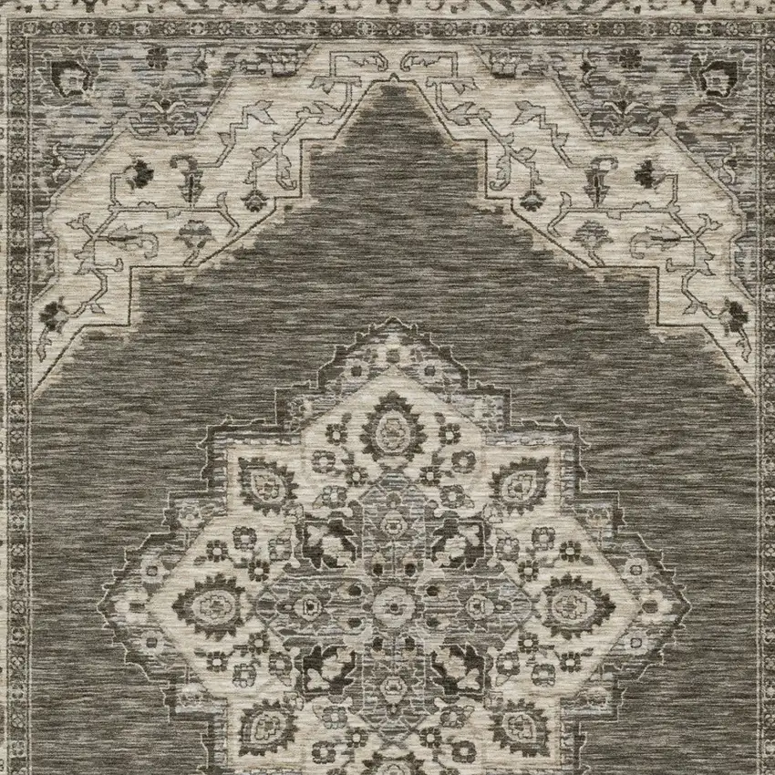 Gray And Beige Medallion Area Rug With Fringe Photo 5