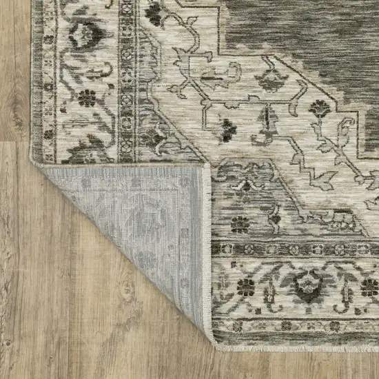 Gray And Beige Medallion Area Rug With Fringe Photo 9
