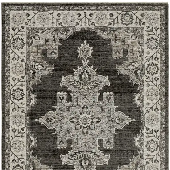 Gray And Beige Medallion Area Rug With Fringe Photo 2