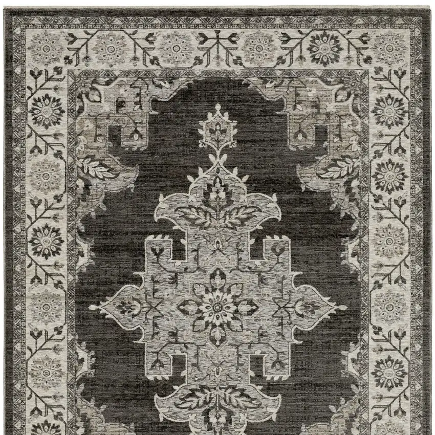 Gray And Beige Medallion Area Rug With Fringe Photo 2