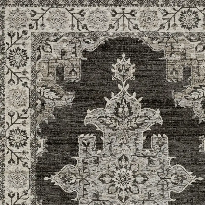 Gray And Beige Medallion Area Rug With Fringe Photo 5