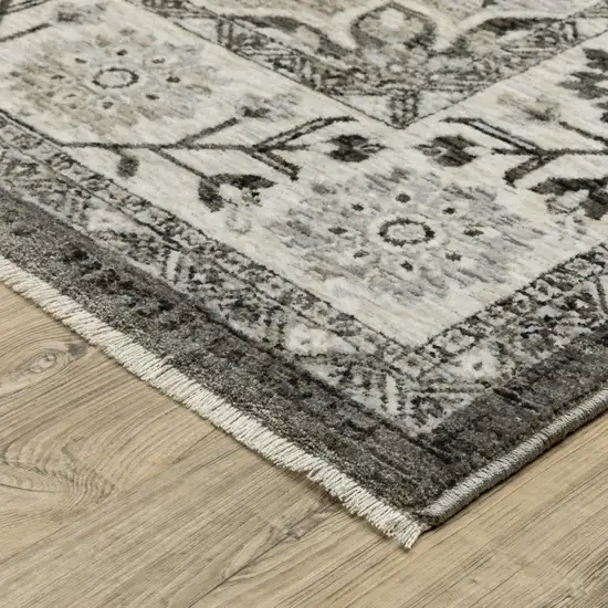 Gray And Beige Medallion Area Rug With Fringe Photo 7