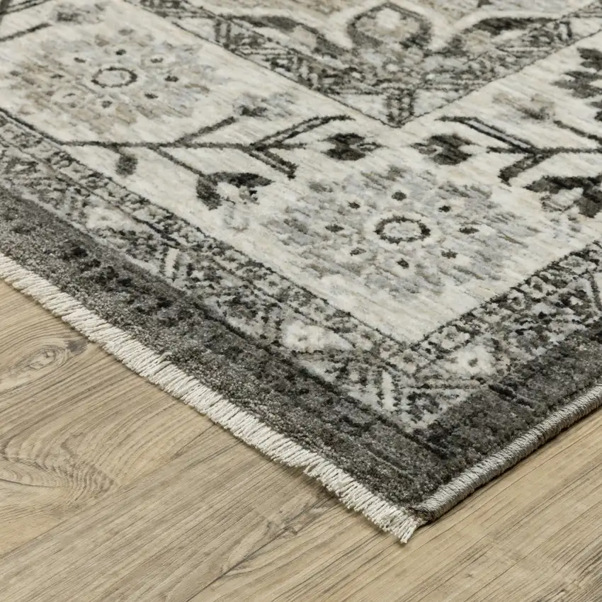 Gray And Beige Medallion Area Rug With Fringe Photo 7