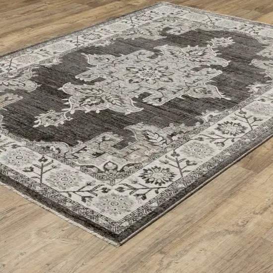 Gray And Beige Medallion Area Rug With Fringe Photo 6