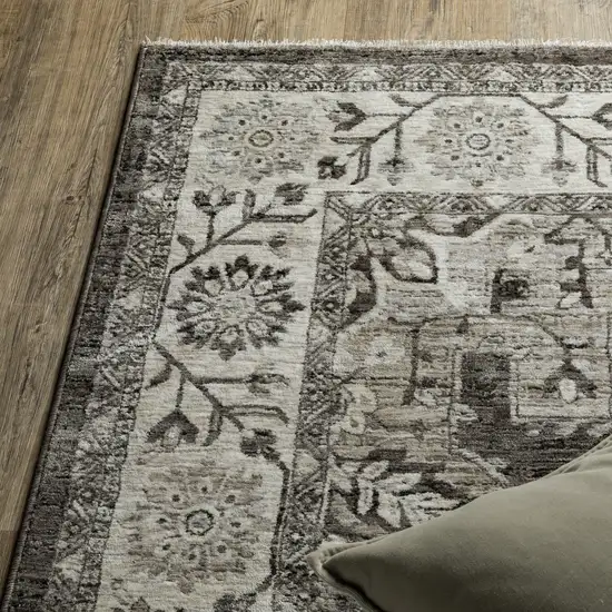 Gray And Beige Medallion Area Rug With Fringe Photo 8