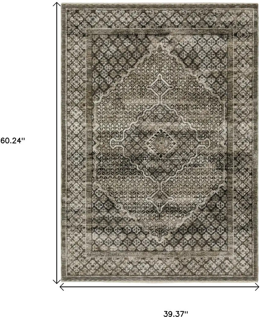 Gray And Beige Medallion Area Rug With Fringe Photo 3
