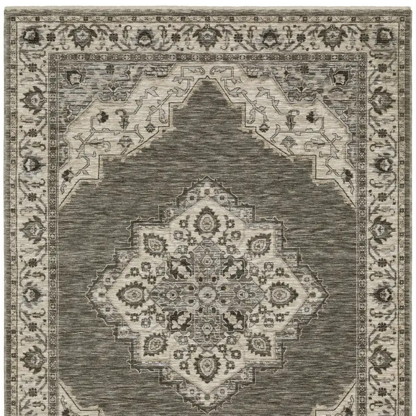 Gray And Beige Medallion Area Rug With Fringe Photo 4