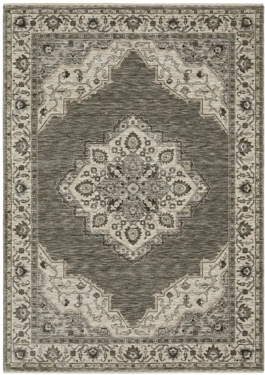 Gray And Beige Medallion Area Rug With Fringe Photo 2
