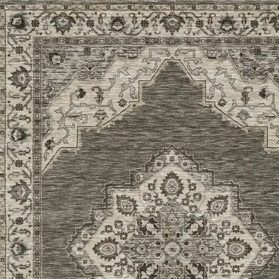 Gray And Beige Medallion Area Rug With Fringe Photo 5