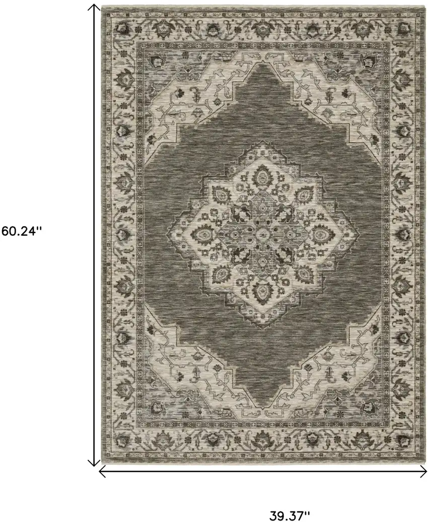 Gray And Beige Medallion Area Rug With Fringe Photo 3