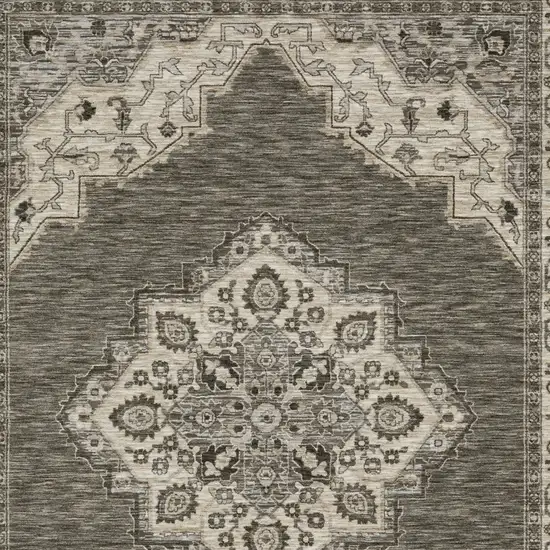 Gray And Beige Medallion Area Rug With Fringe Photo 5