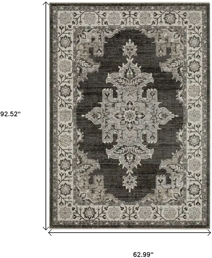 Gray And Beige Medallion Area Rug With Fringe Photo 3