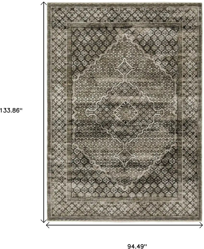 Gray And Beige Medallion Area Rug With Fringe Photo 3