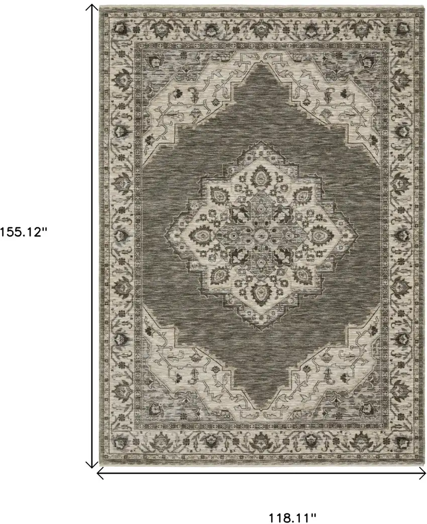 Gray And Beige Medallion Area Rug With Fringe Photo 3