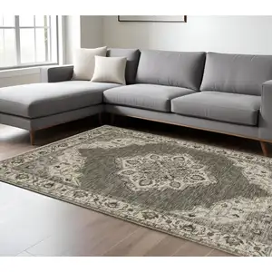 Photo of Gray And Beige Medallion Area Rug With Fringe