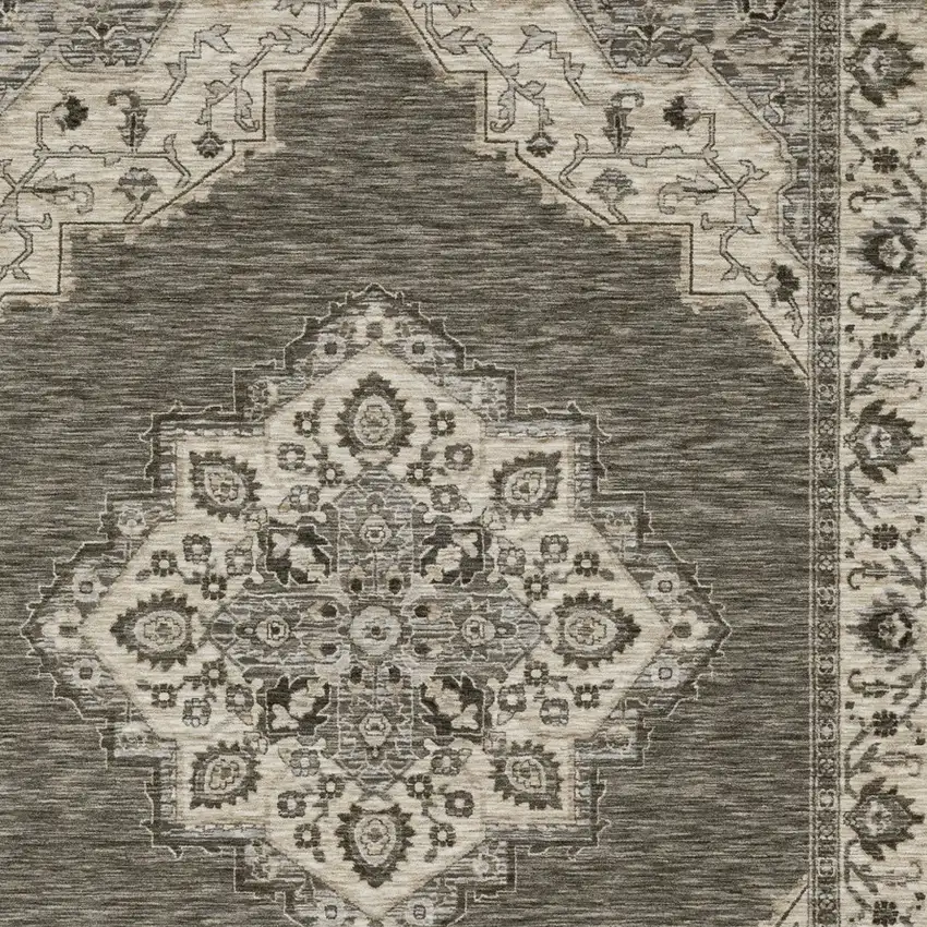 Gray And Beige Medallion Area Rug With Fringe Photo 5